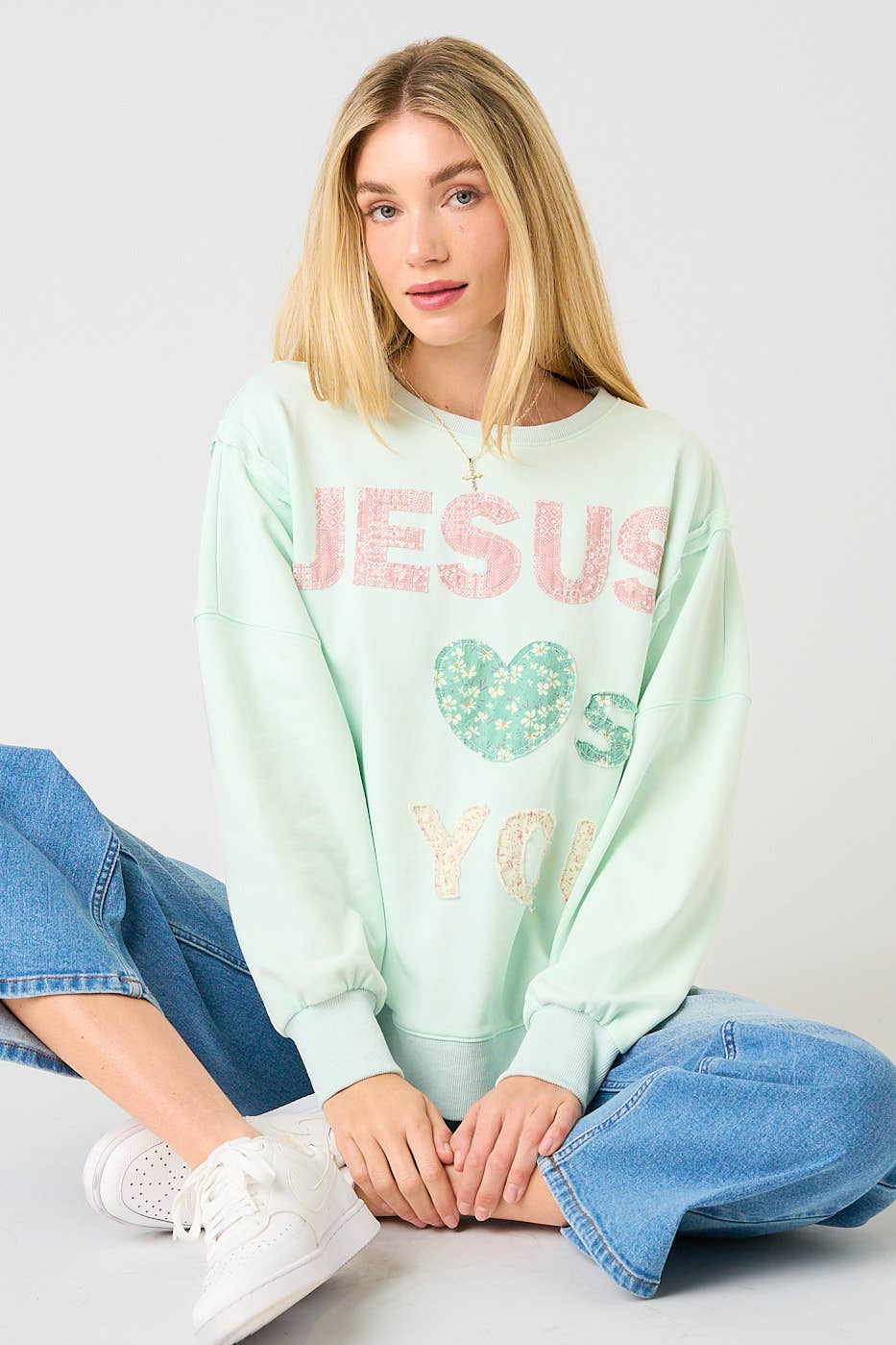 Jesus Loves You Patchwork Top $60