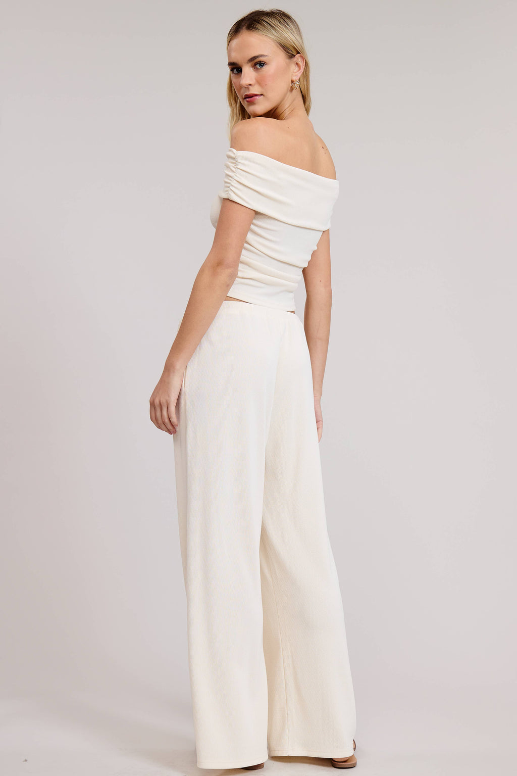 Off Shoulder Pants Set with Ruched Top - Sale $30