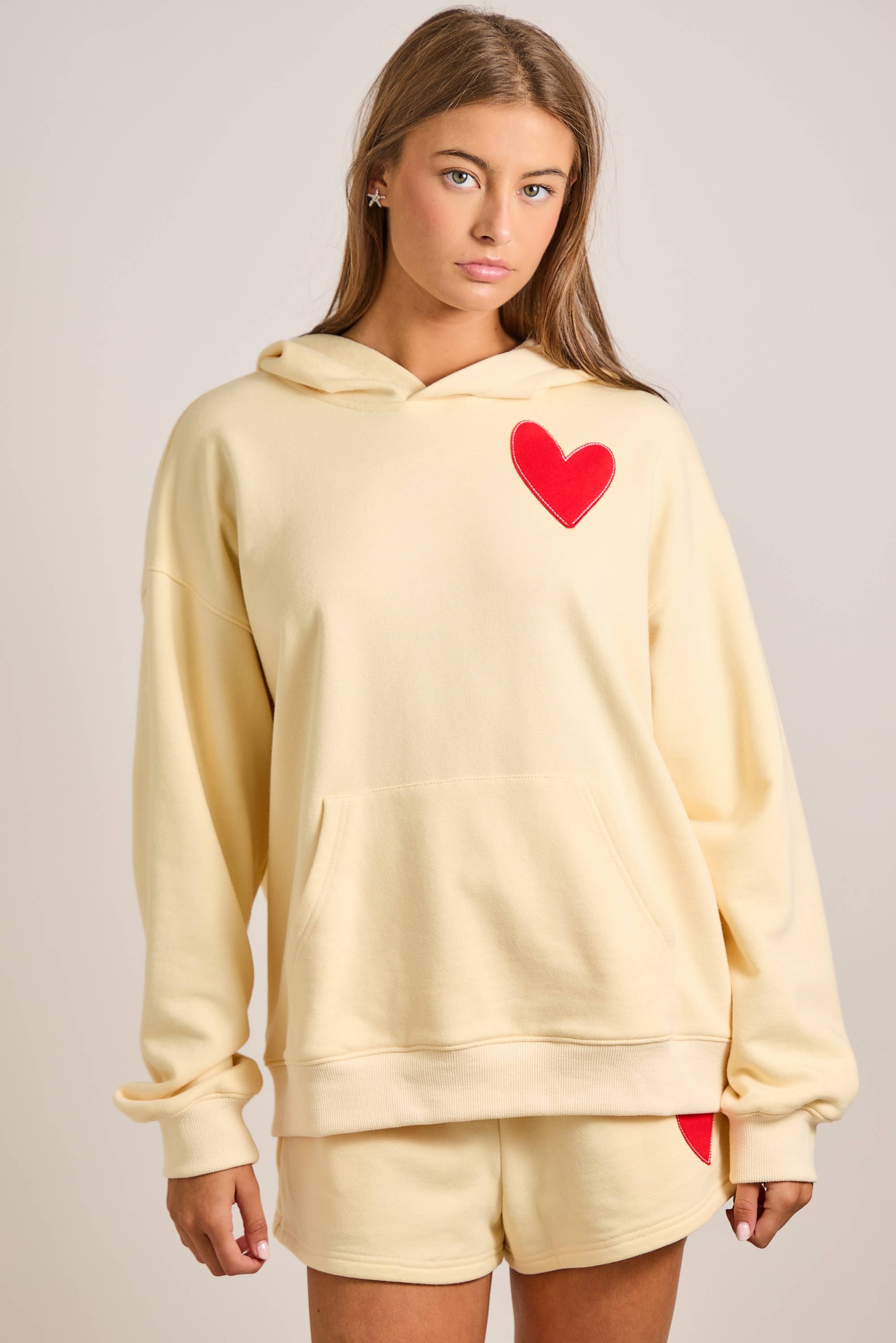 Butter Yellow Heart Hoodie & Shorts Lounge Set $86