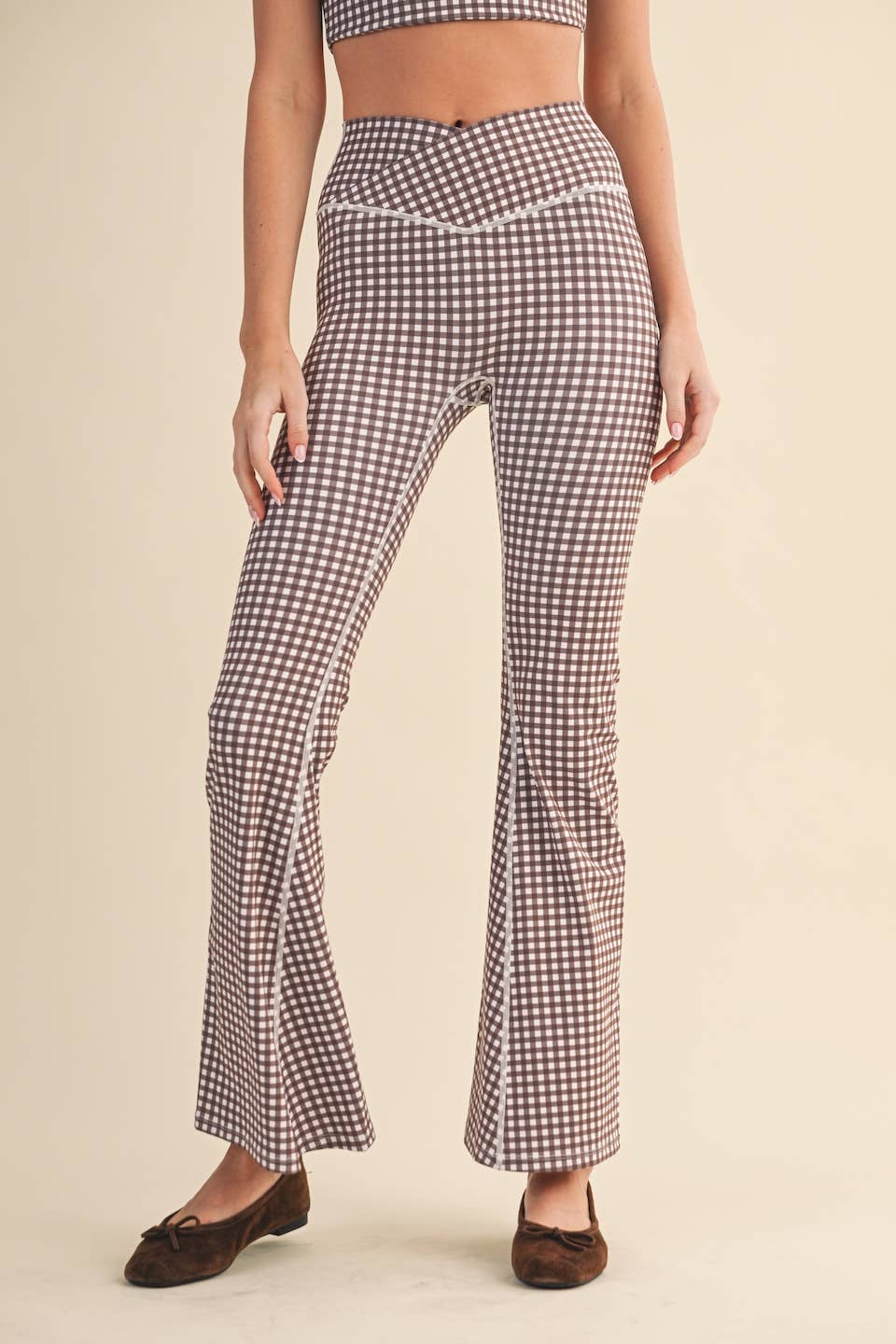 Girly Gingham High Waist Crossover Flare Legging