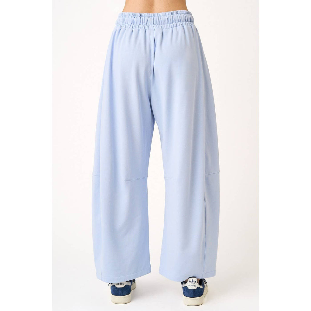 COTTON FRENCH TERRY PULL-ON BARREL LEG PANTS