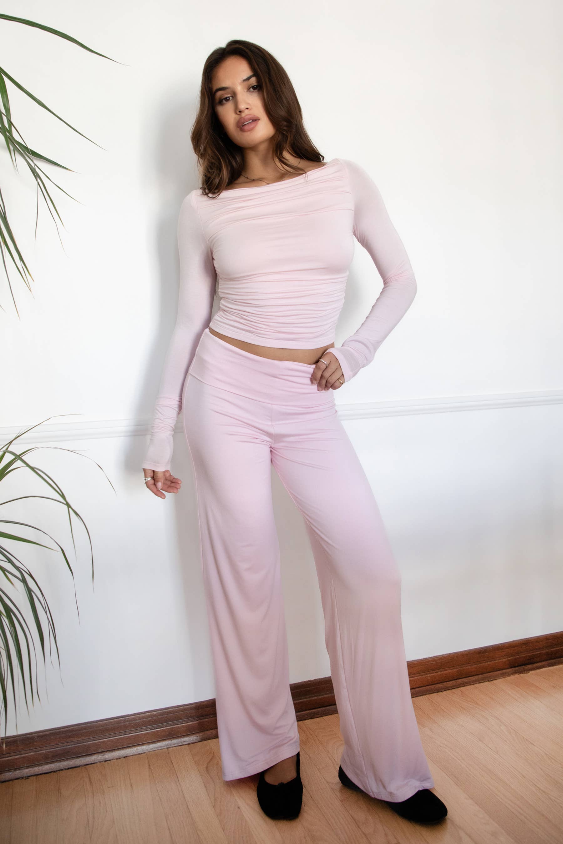 SORA Fold Over Straight Leg Leggings Casual Lounge Pants $40