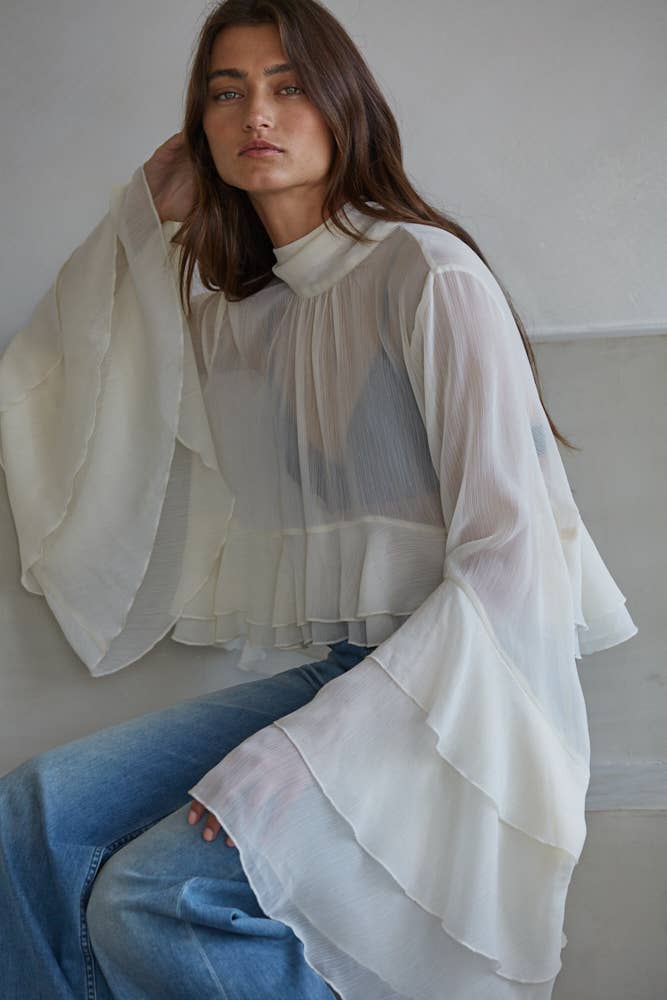 Ivory Cascade Ruffle Blouse