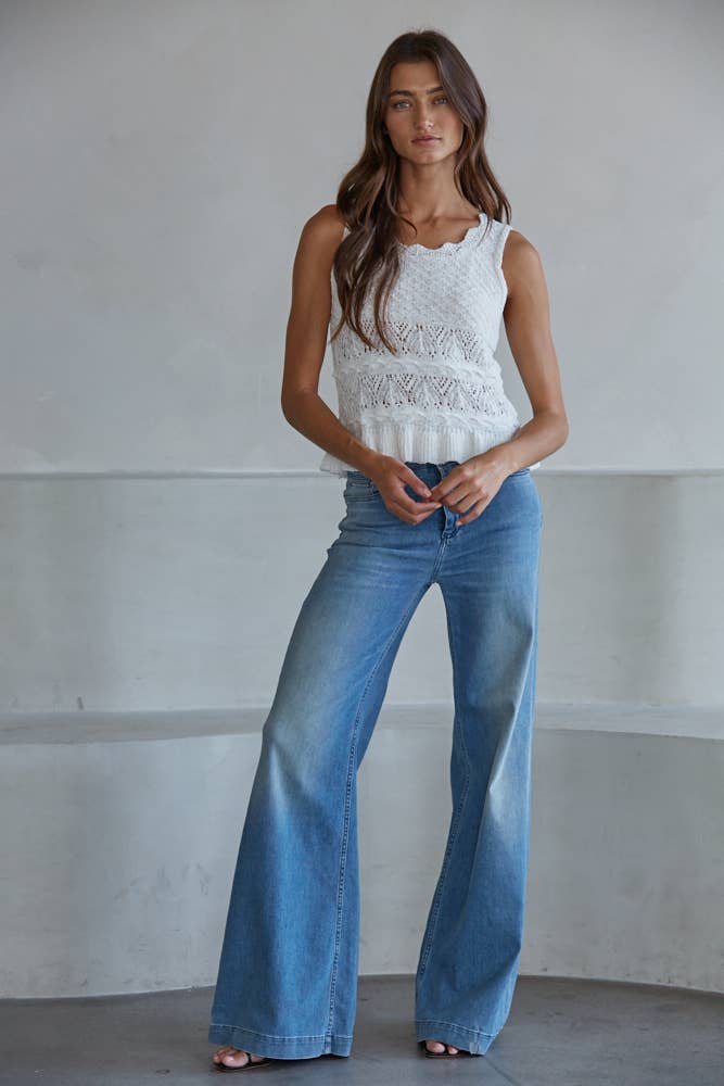 Lace Pointelle Peplum Tank