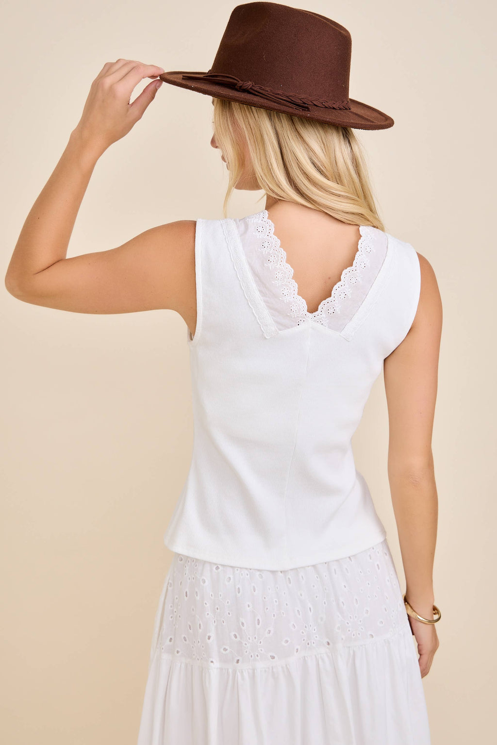 Lace-Up Eyelet Detail Ribbed Tank Top Western Style