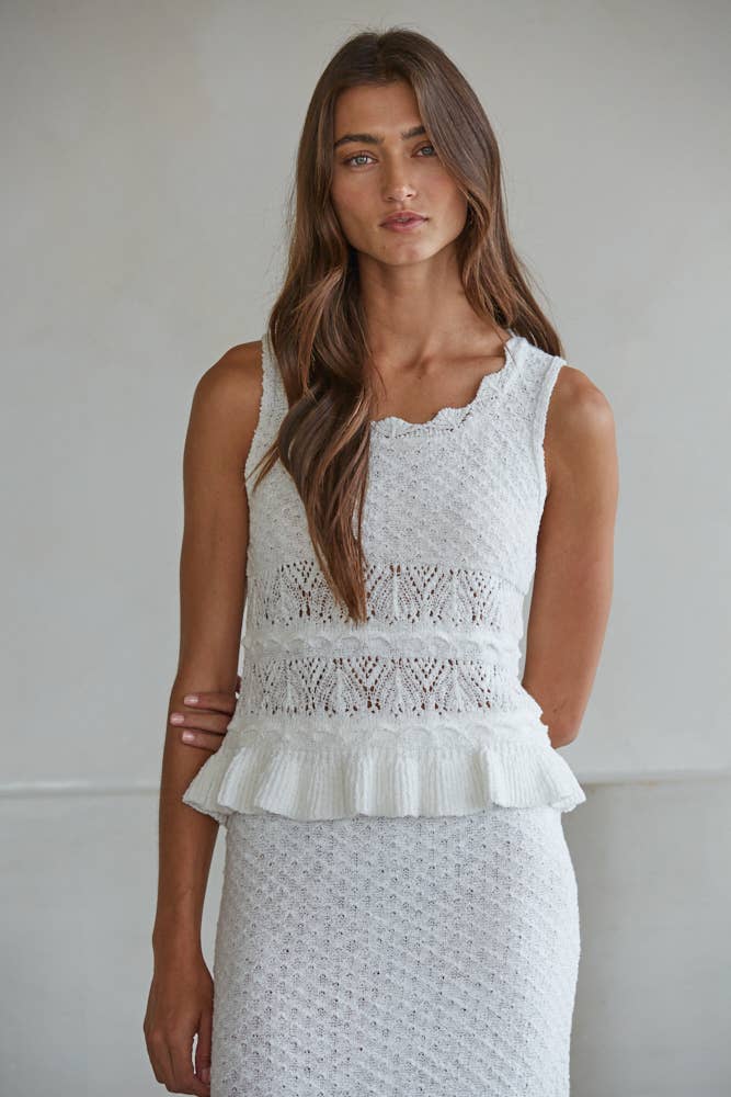 Lace Pointelle Peplum Tank