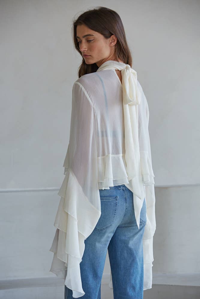 Ivory Cascade Ruffle Blouse