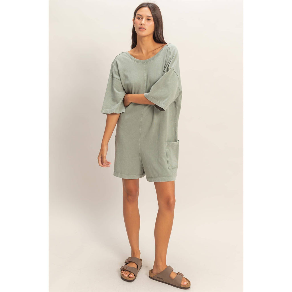 Mineral Washed V-Back Romper