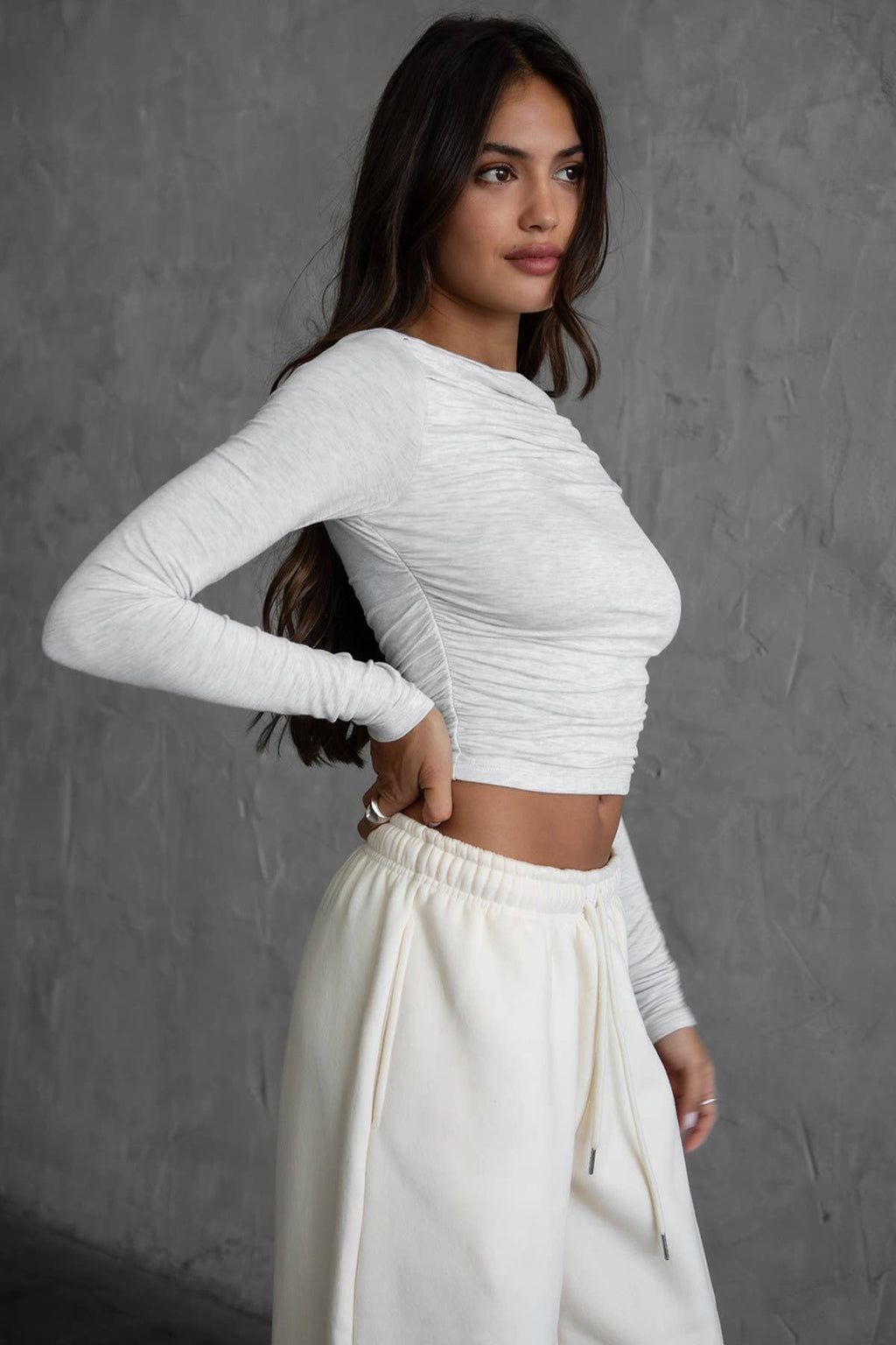 Spandex Jersey Boat Neck Long Sleeve Top