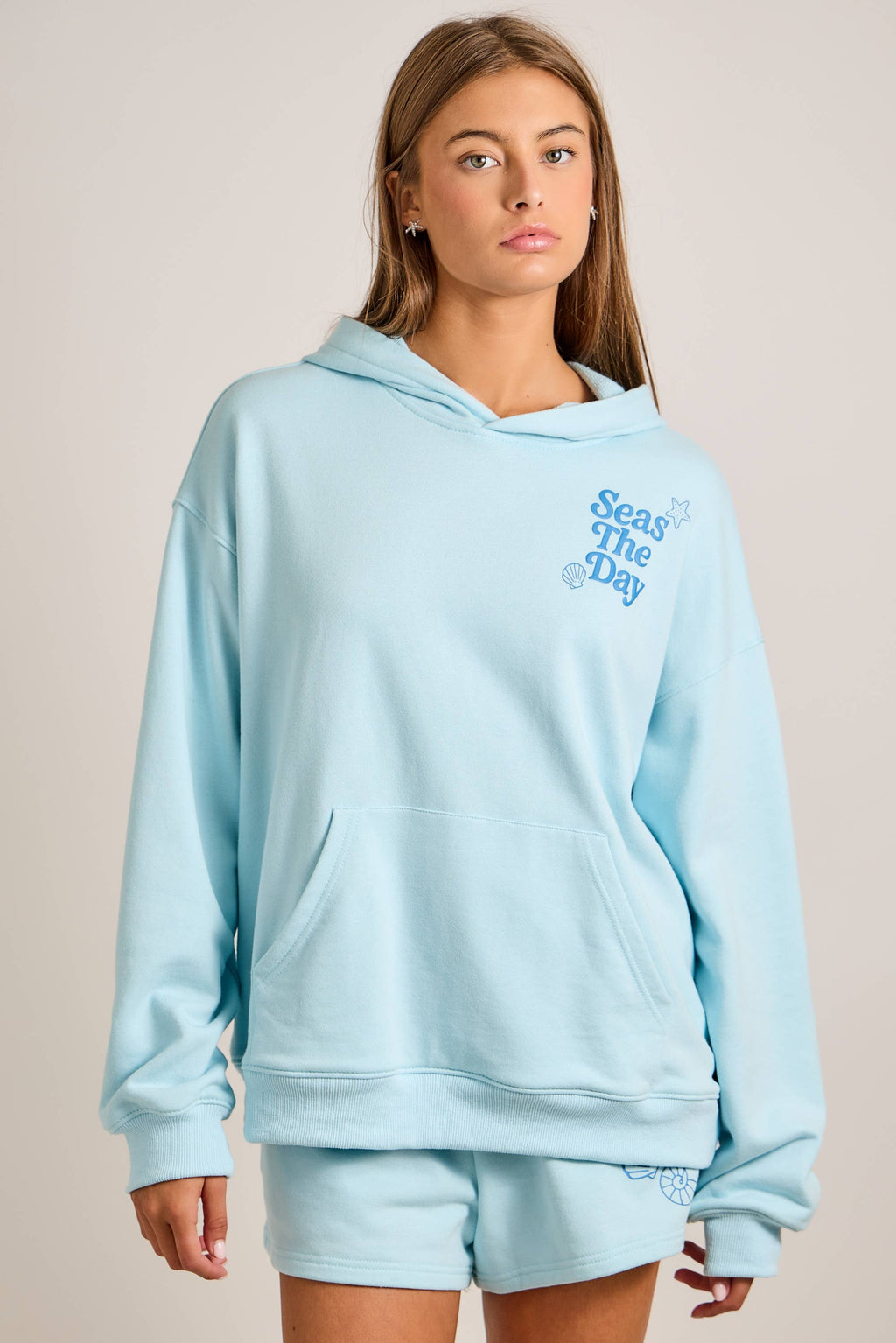 Seas The Day Light Blue Hoodie & Shorts Set $80
