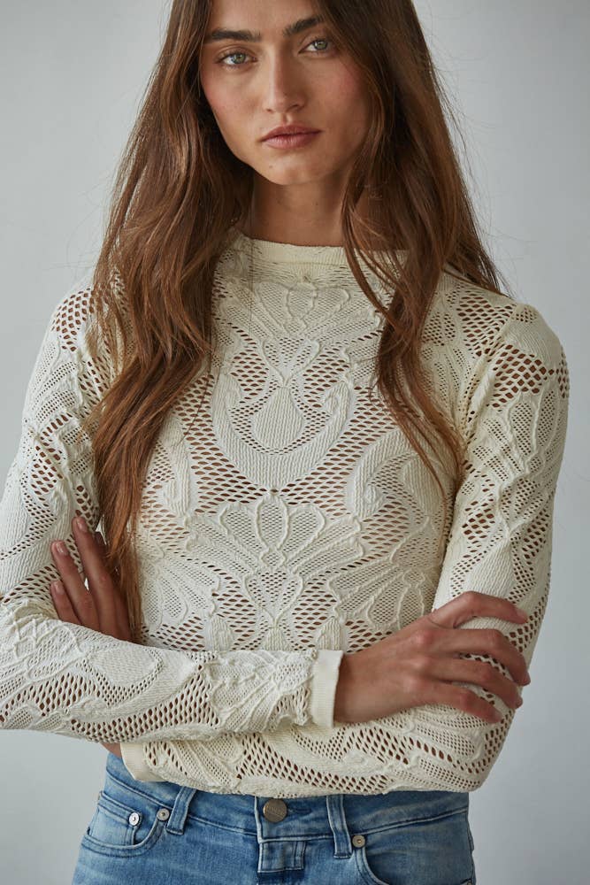 Floral Lace Long Sleeve Crop Top
