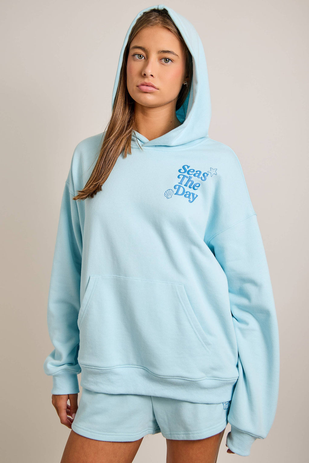 Seas The Day Light Blue Hoodie & Shorts Set $80