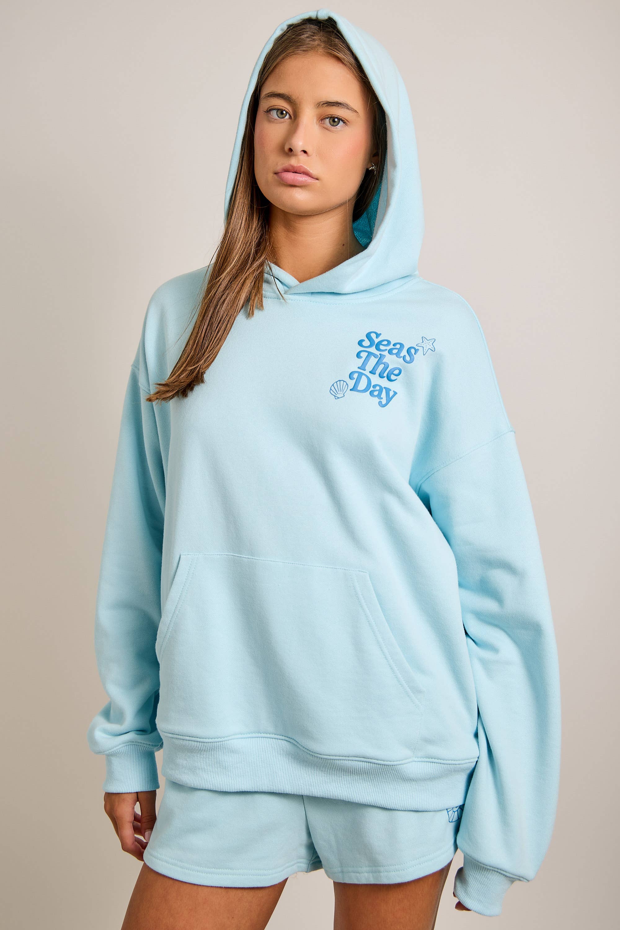 Seas The Day Light Blue Hoodie & Shorts Set $80