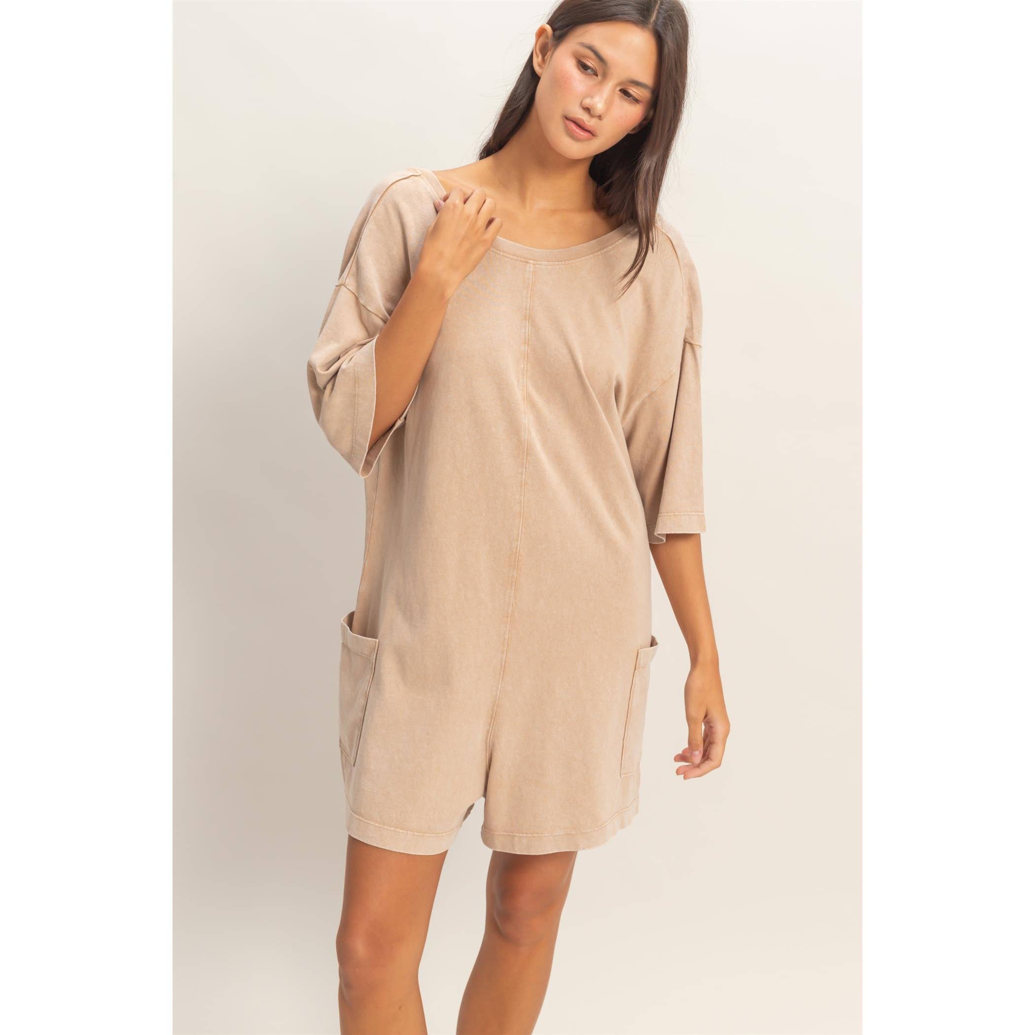 Mineral Washed V-Back Romper