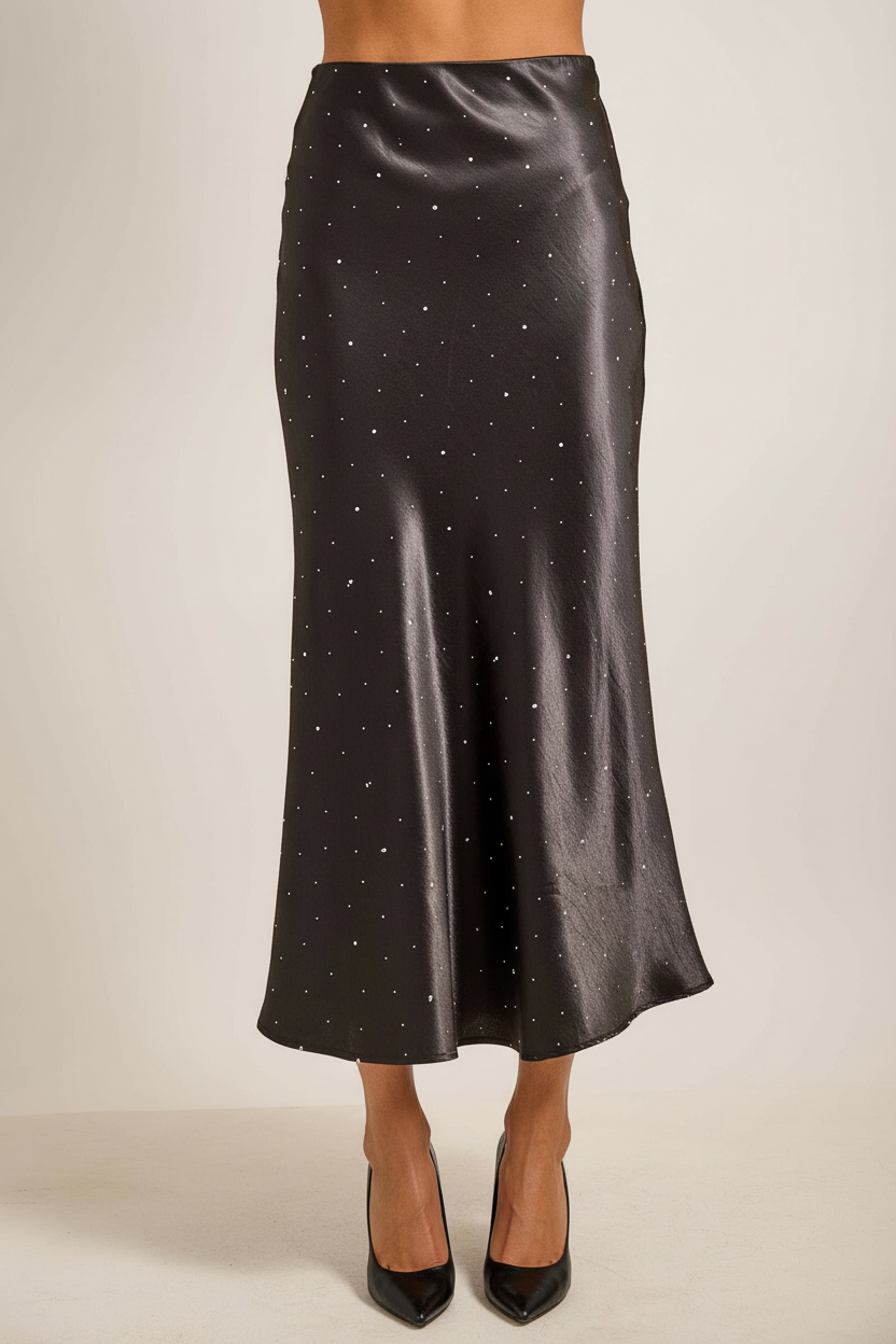 Satin Maxi Skirt With All Over Rhinestone
