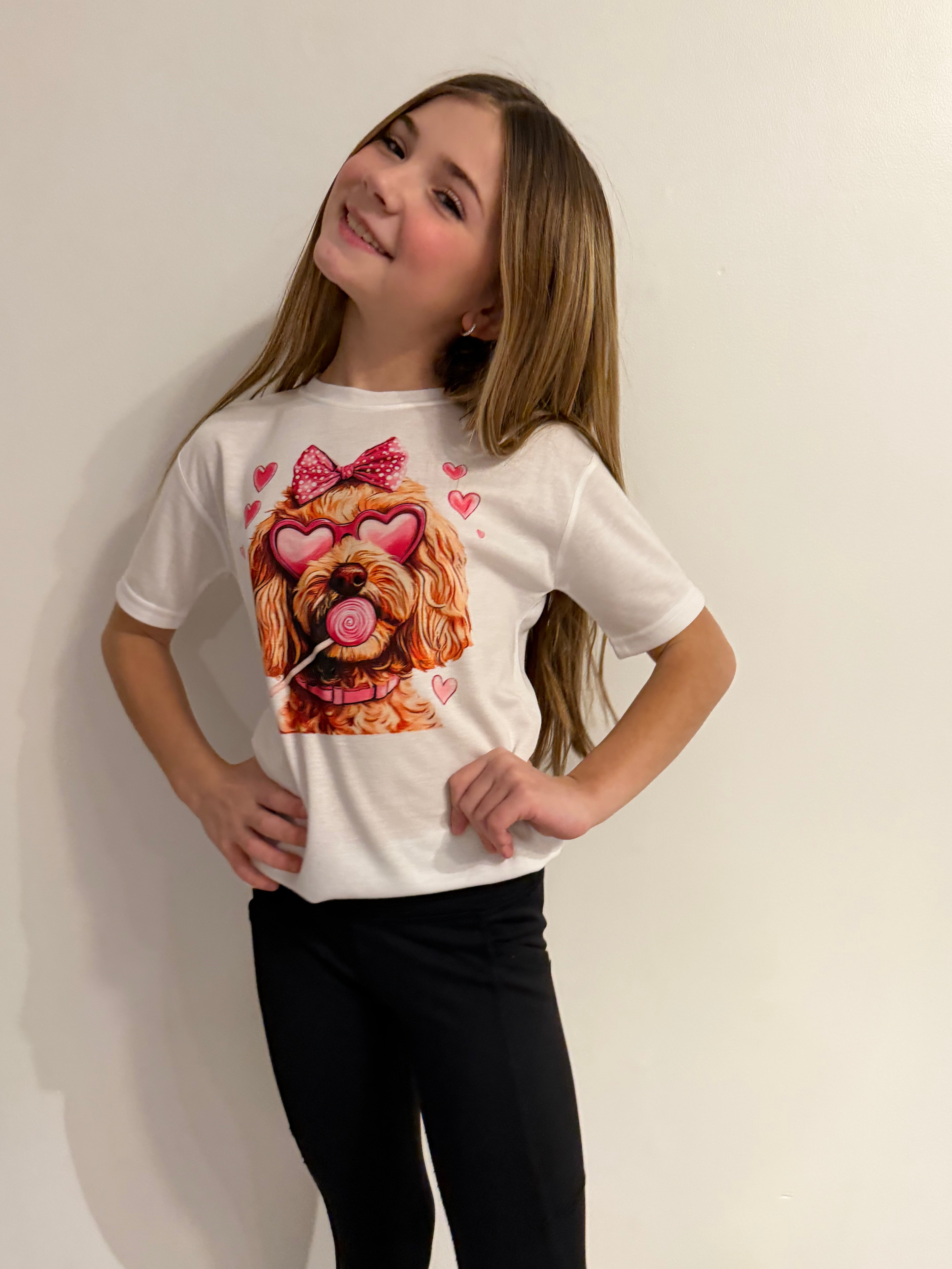 Goldendoodle with Sucker Girls Valentine's Day Dog Shirt