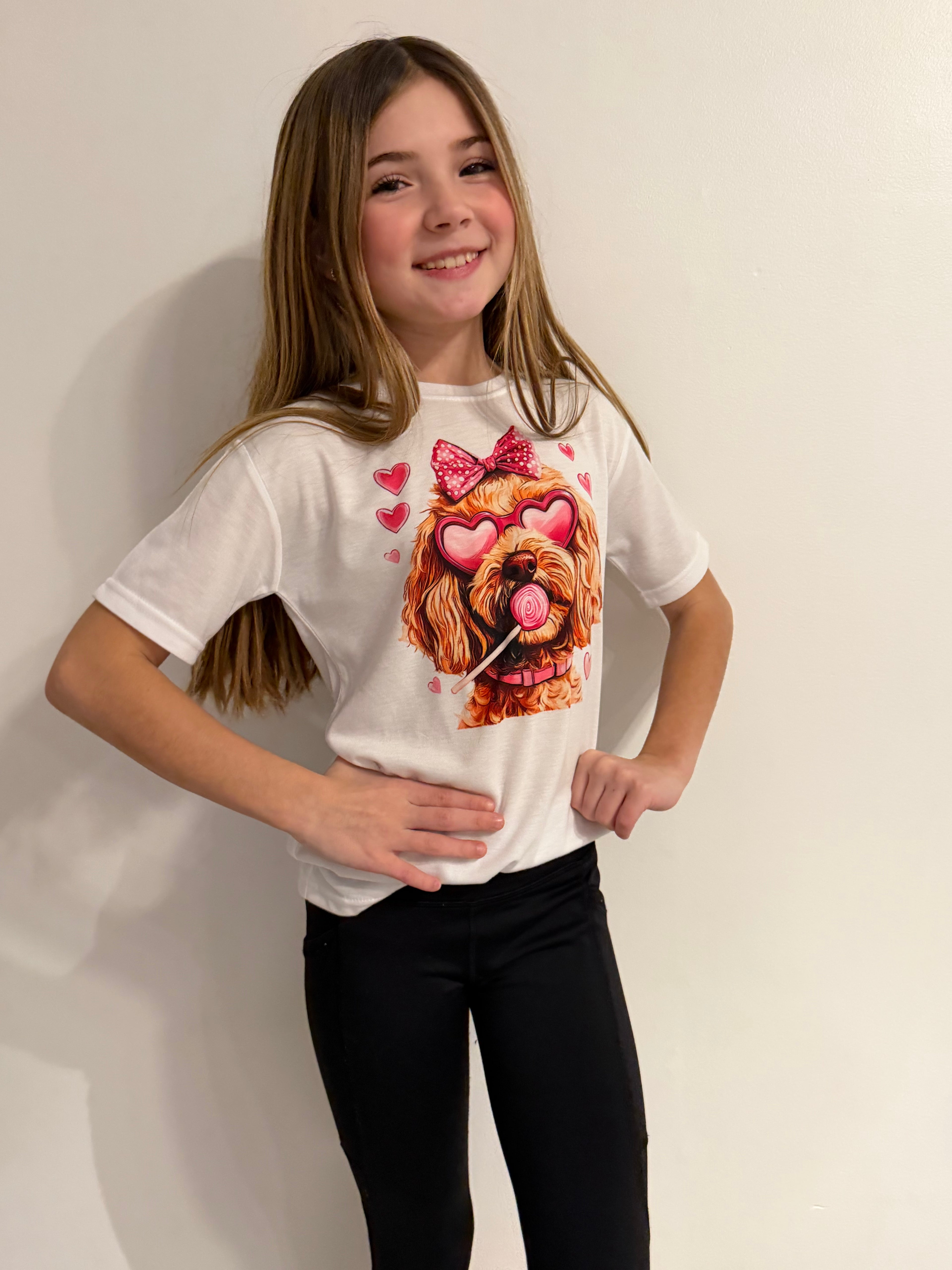 Goldendoodle with Sucker Girls Valentine's Day Dog Shirt