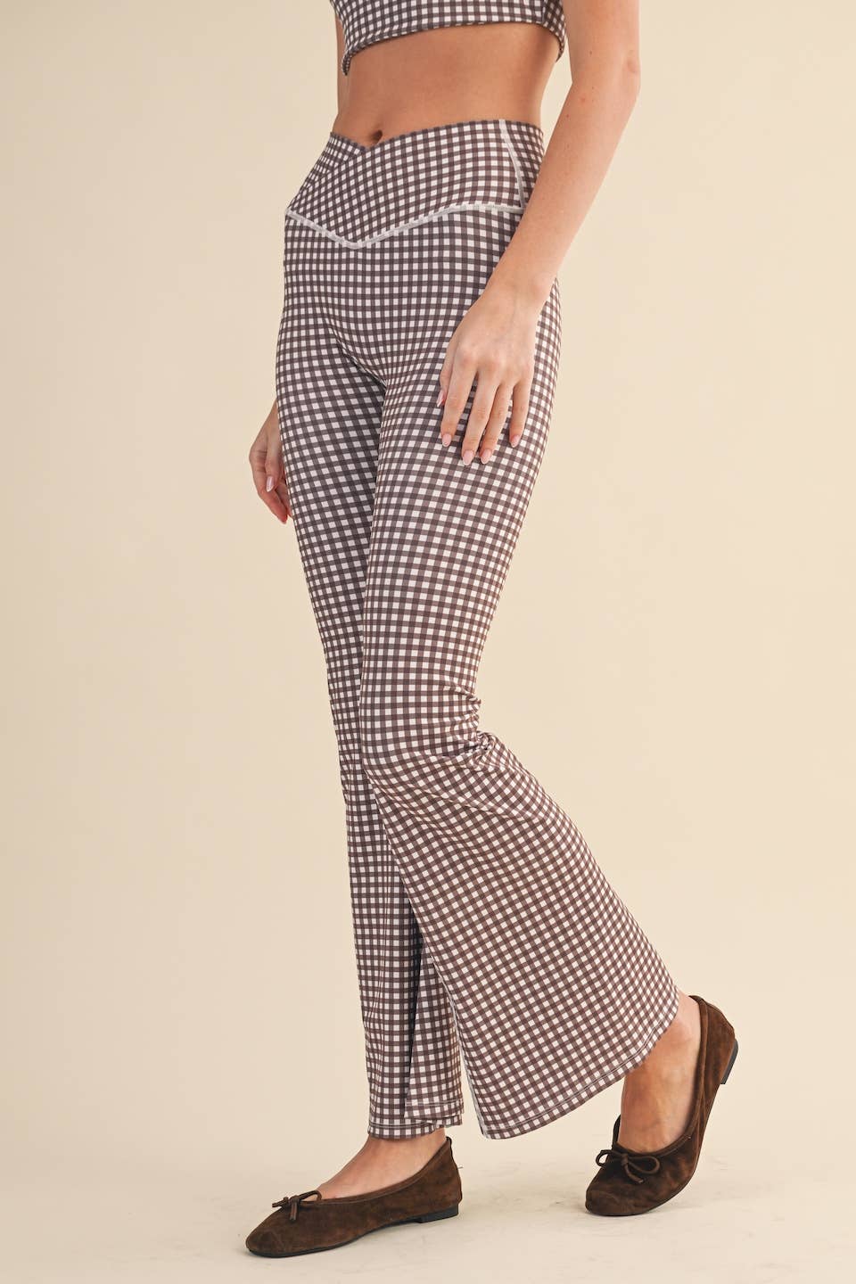 Girly Gingham High Waist Crossover Flare Legging