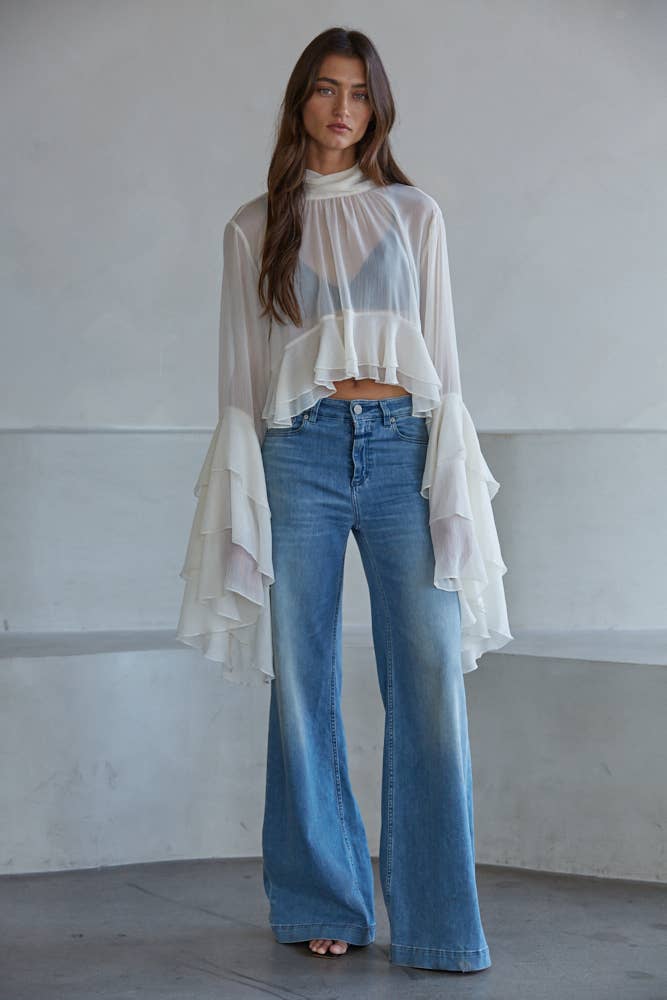Ivory Cascade Ruffle Blouse