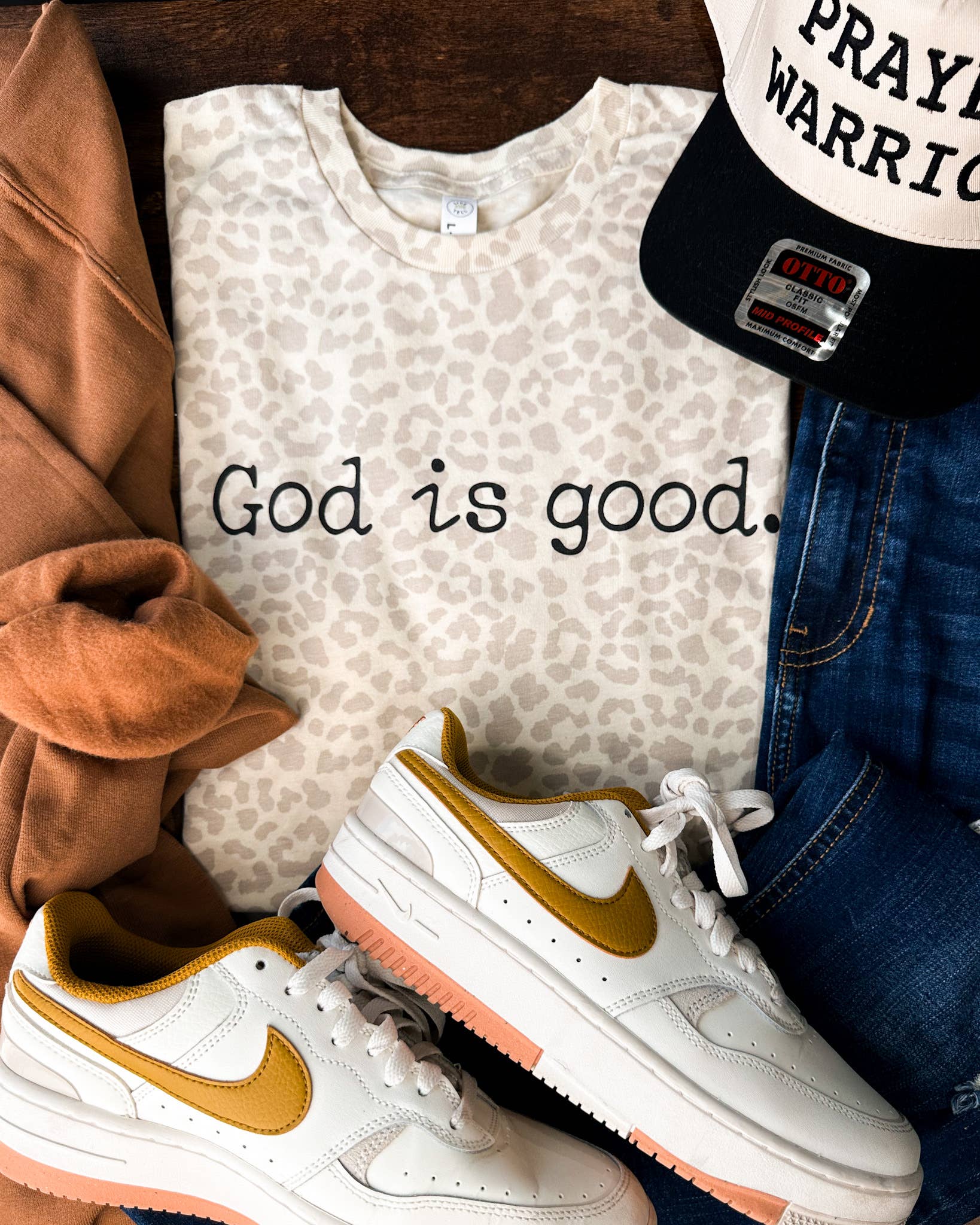 God is Good Natural Leopard Graphic Tee $27