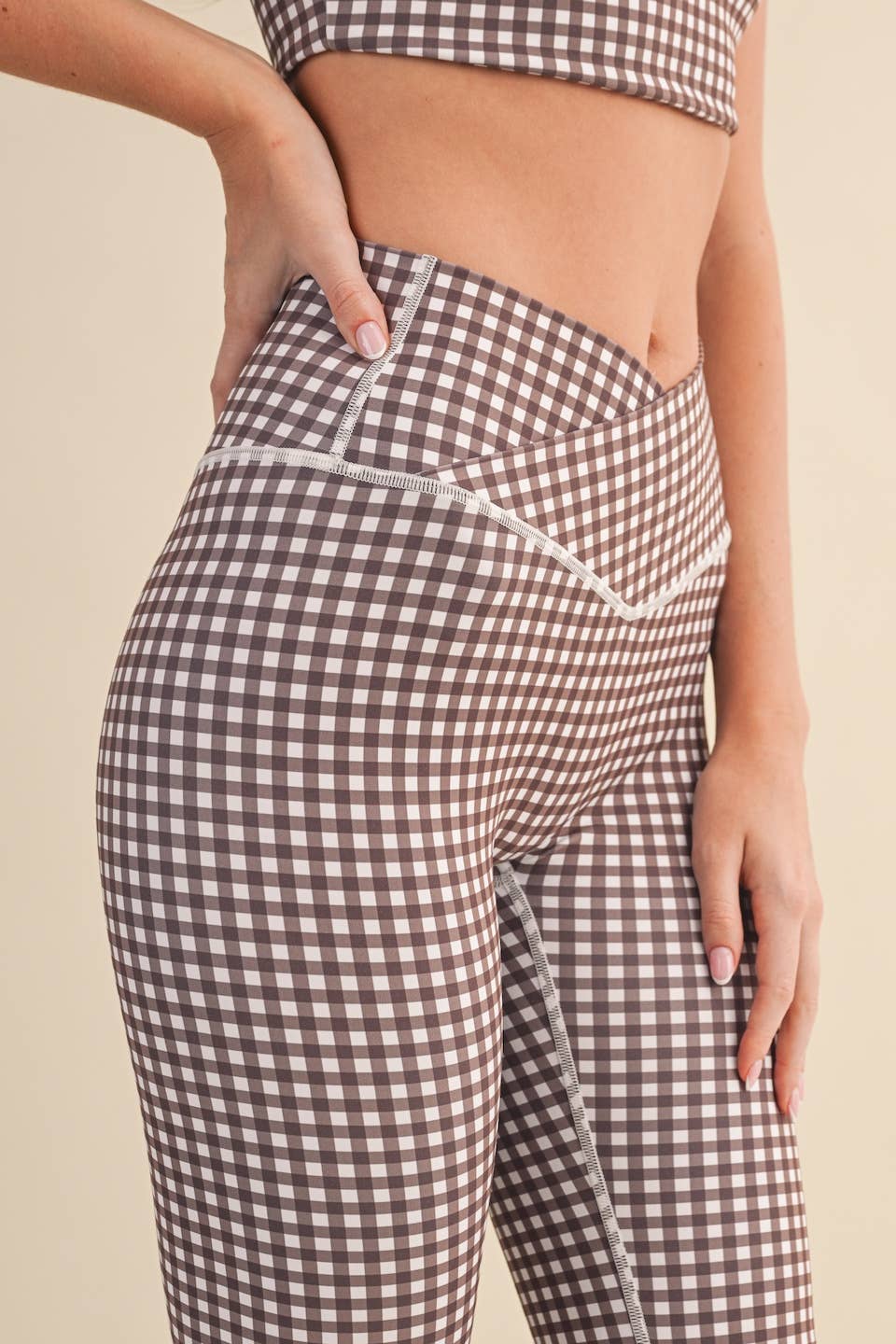 Girly Gingham High Waist Crossover Flare Legging