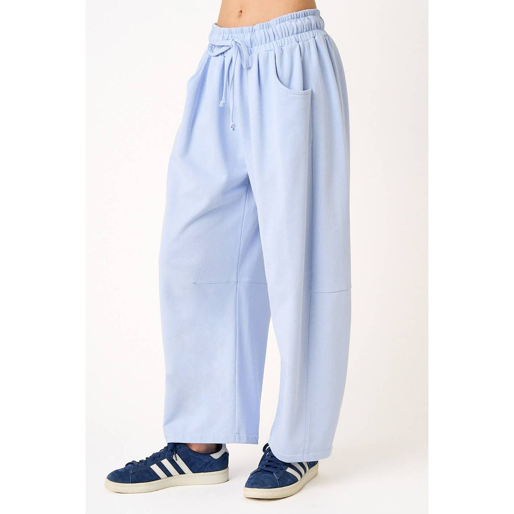 COTTON FRENCH TERRY PULL-ON BARREL LEG PANTS