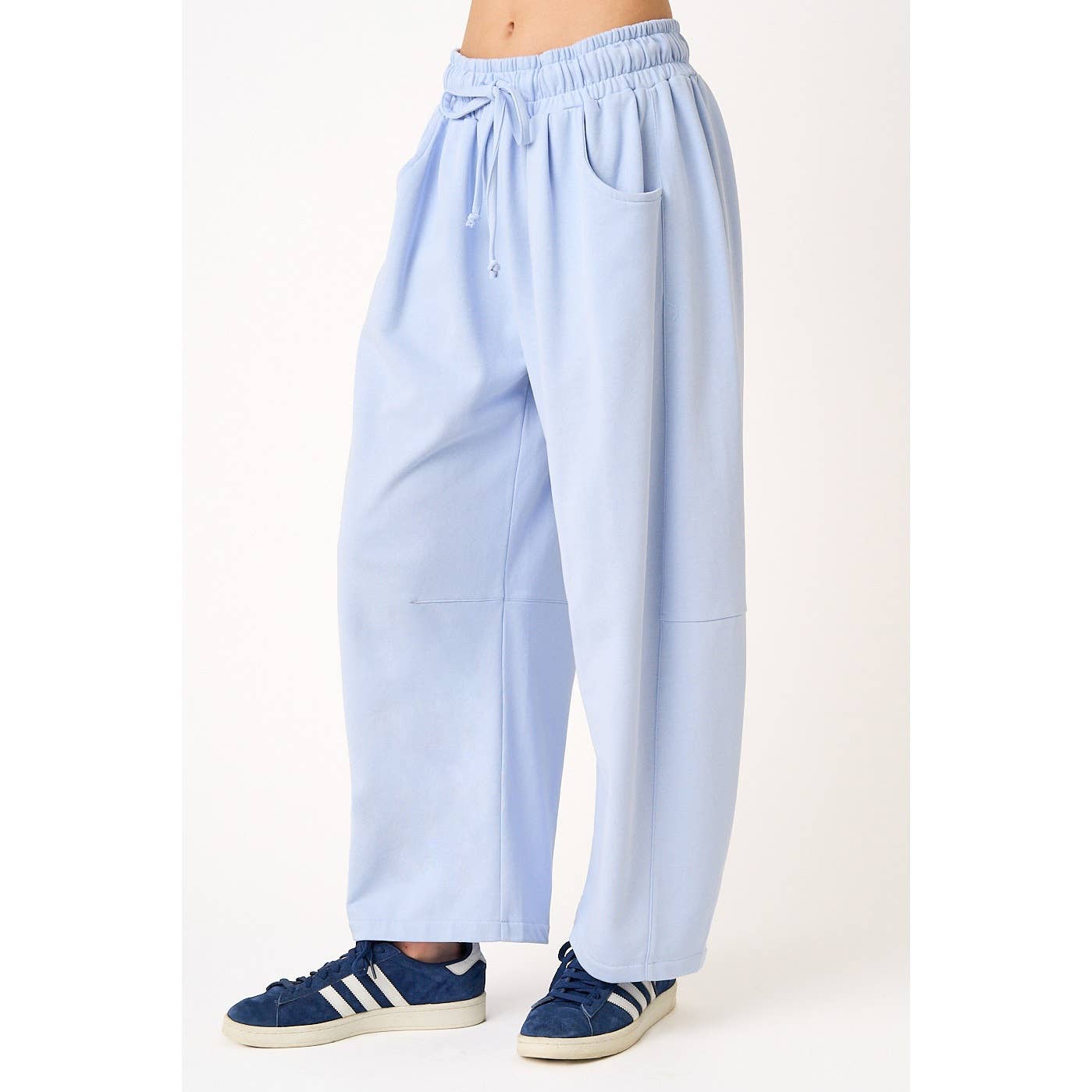 COTTON FRENCH TERRY PULL-ON BARREL LEG PANTS
