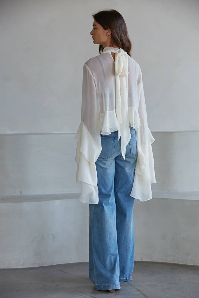 Ivory Cascade Ruffle Blouse