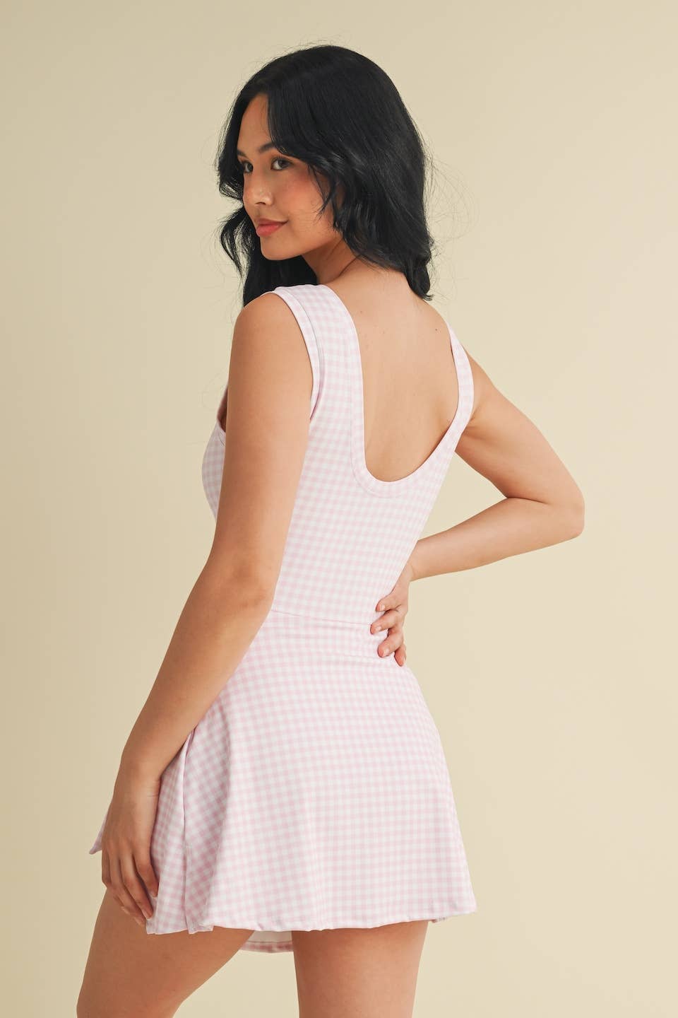 Pink Gingham Print Sleeveless Wrap Tie Front Dress