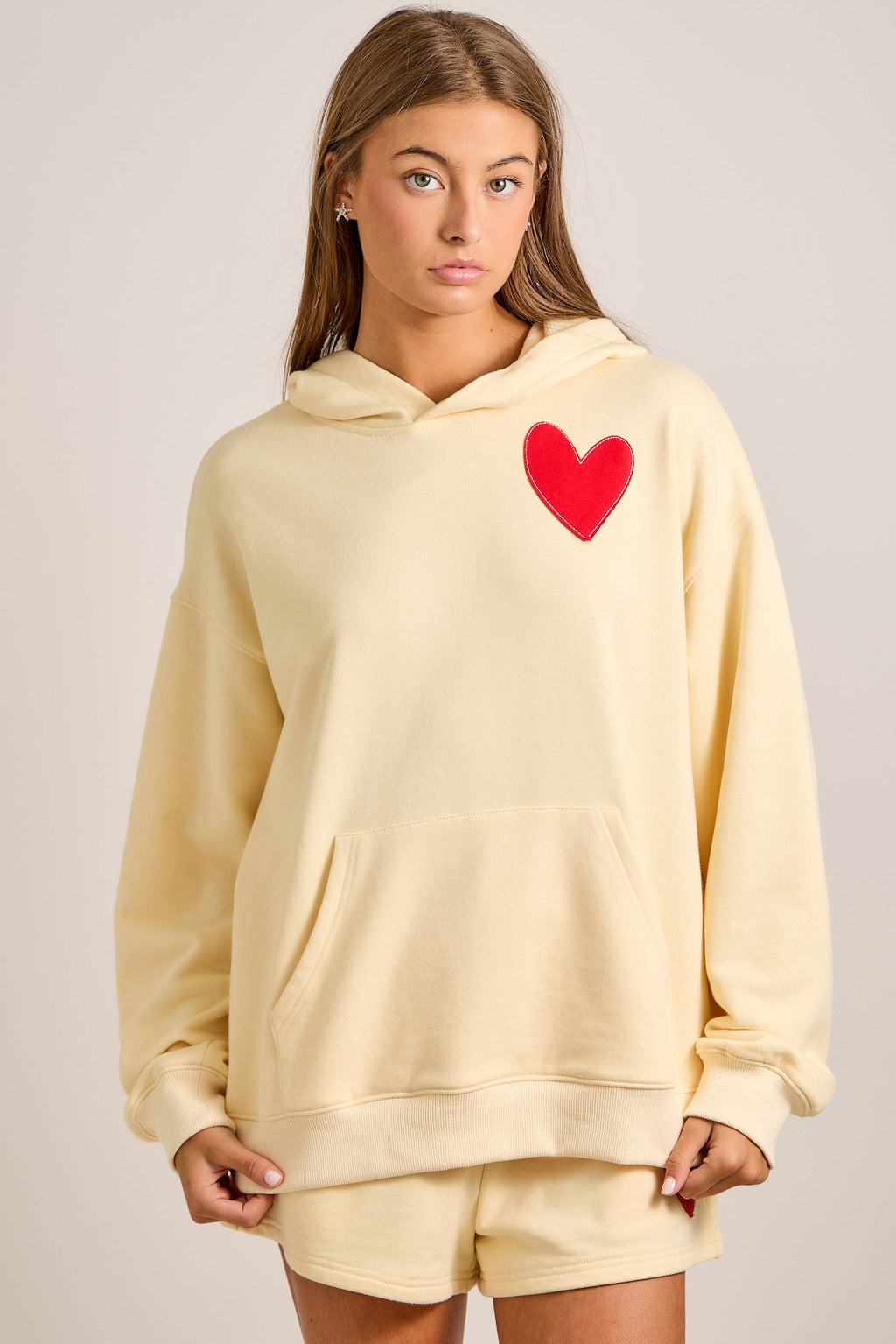 Butter Yellow Heart Hoodie & Shorts Lounge Set $86