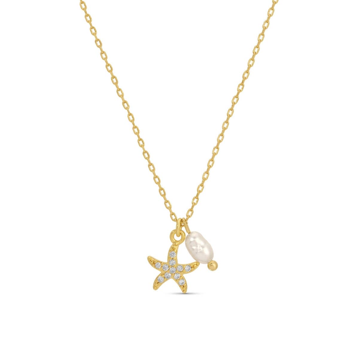 Pavé Starfish Pendant Necklace with Freshwater Pearl $20