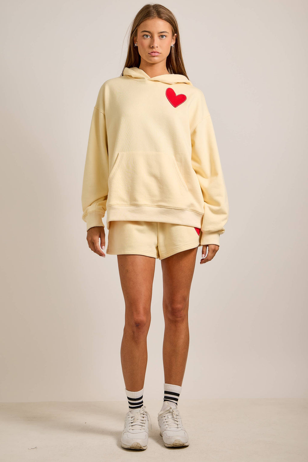 Butter Yellow Heart Hoodie & Shorts Lounge Set $86