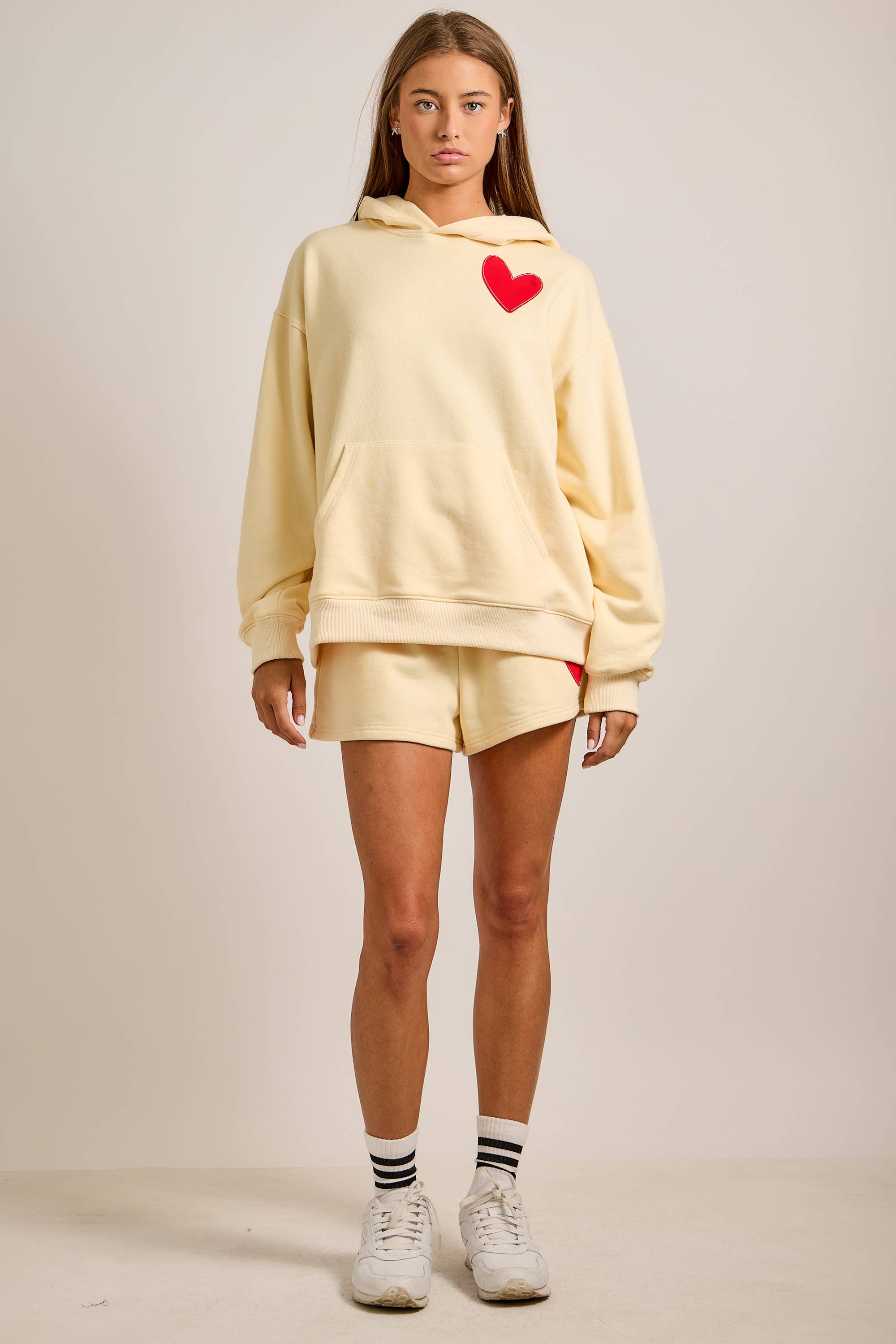 Butter Yellow Heart Hoodie & Shorts Lounge Set $86