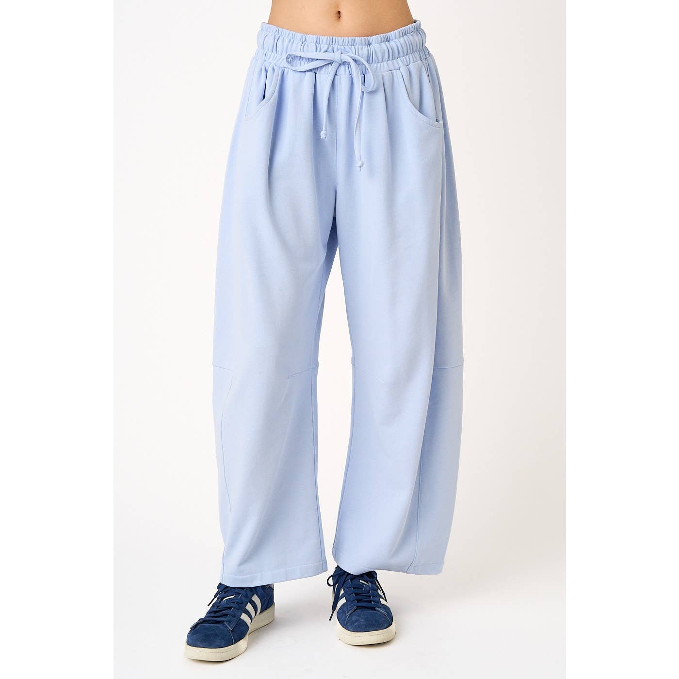 COTTON FRENCH TERRY PULL-ON BARREL LEG PANTS