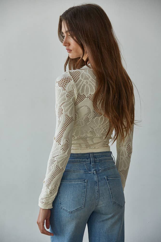 Floral Lace Long Sleeve Crop Top