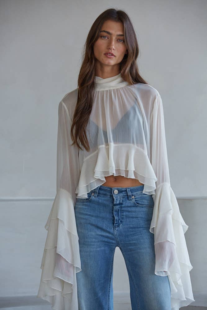 Ivory Cascade Ruffle Blouse