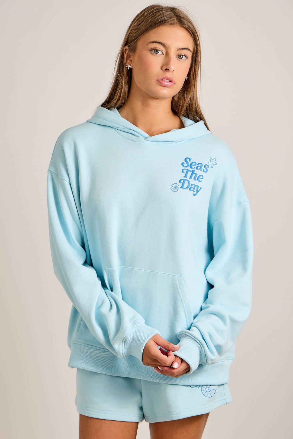 Seas The Day Light Blue Hoodie & Shorts Set $80