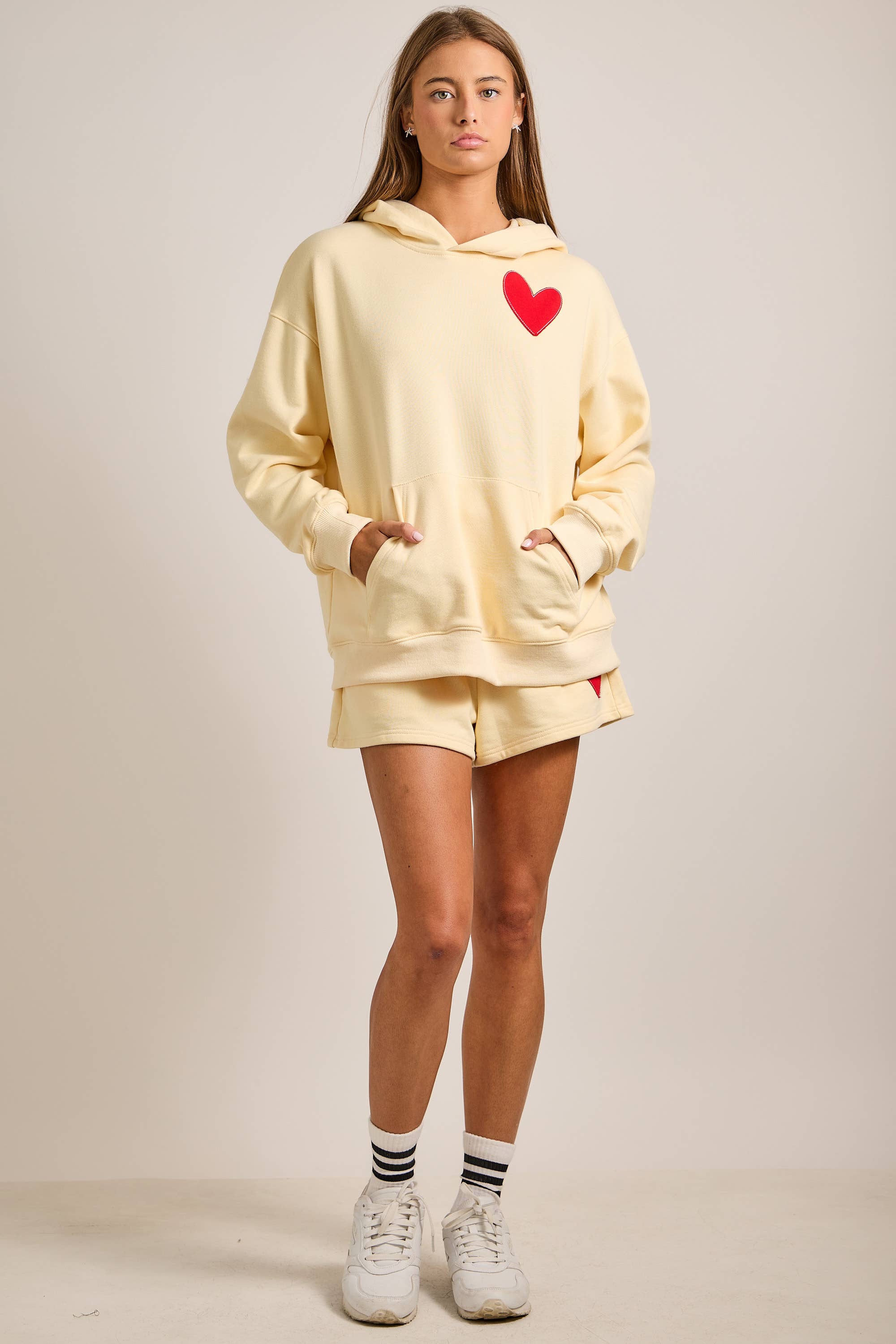 Butter Yellow Heart Hoodie & Shorts Lounge Set $86