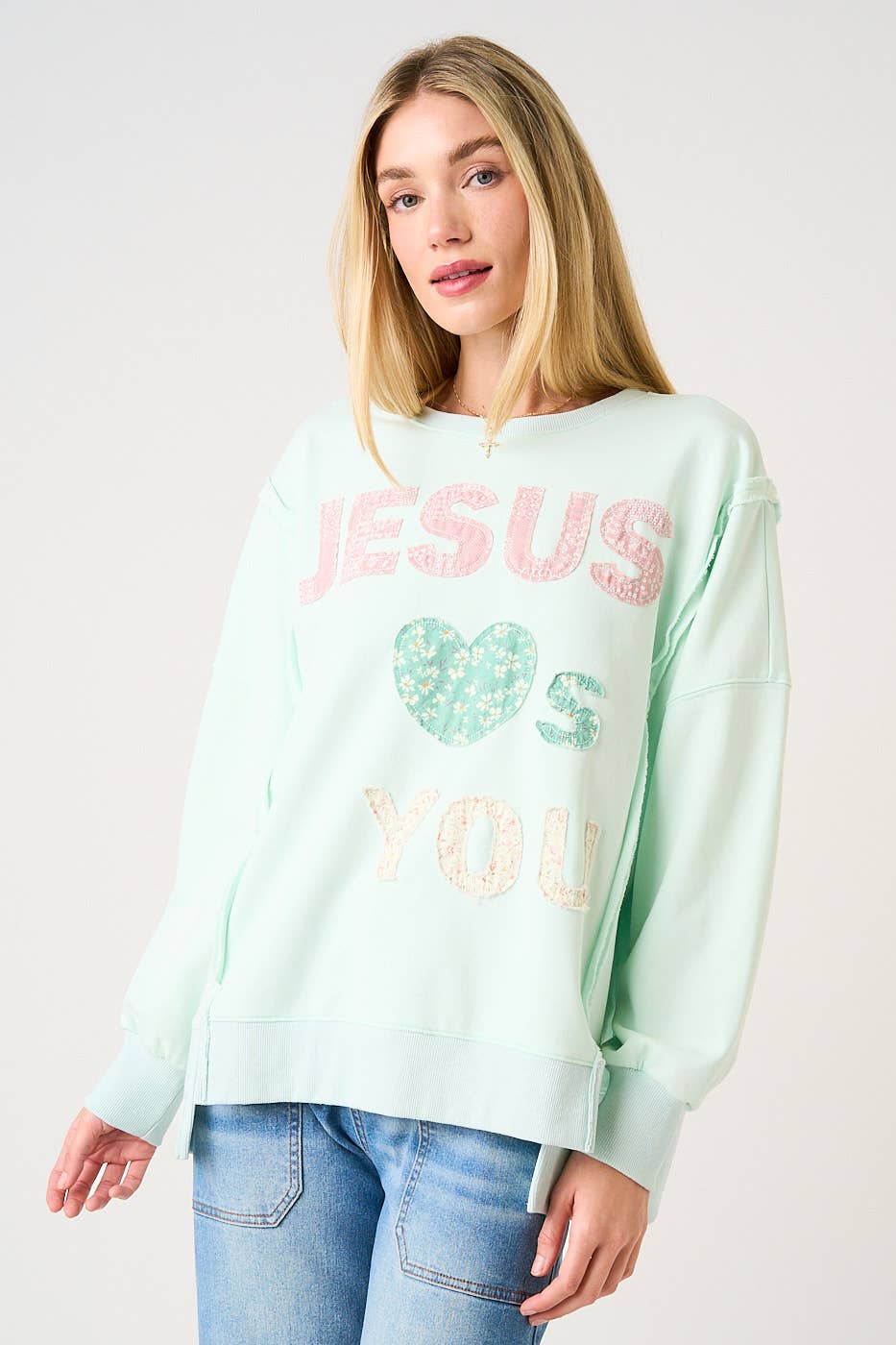 Jesus Loves You Patchwork Top $60