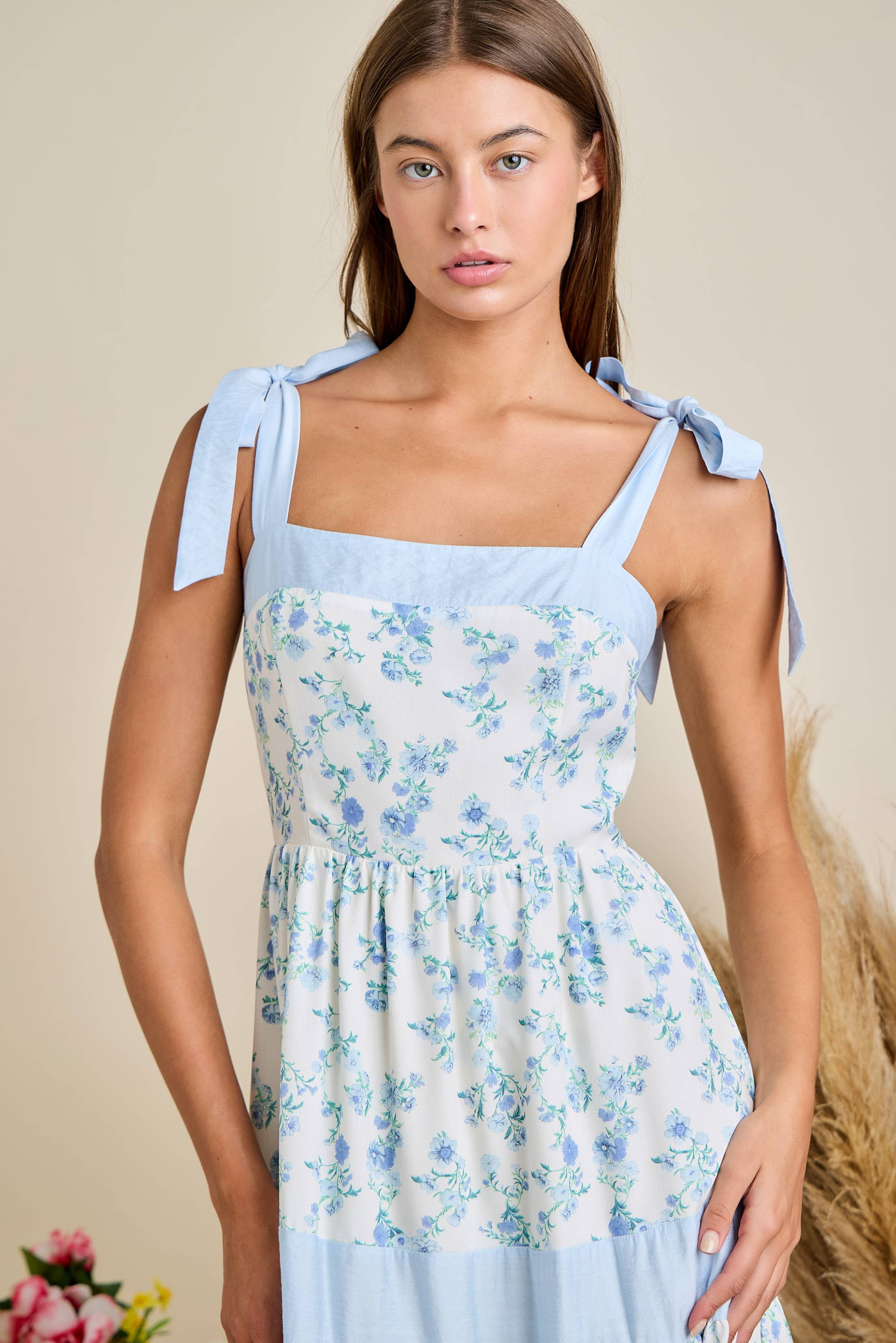 Floral Printed Maxi Shoulder Tie Dress