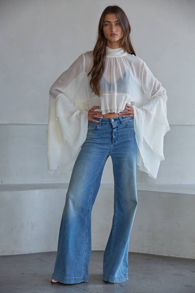 Ivory Cascade Ruffle Blouse