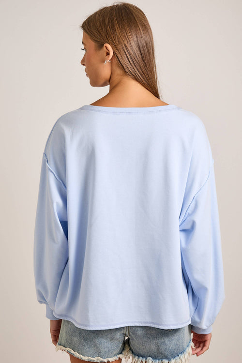 Boat Neck Long Sleeve Top With Seashell Patchwork