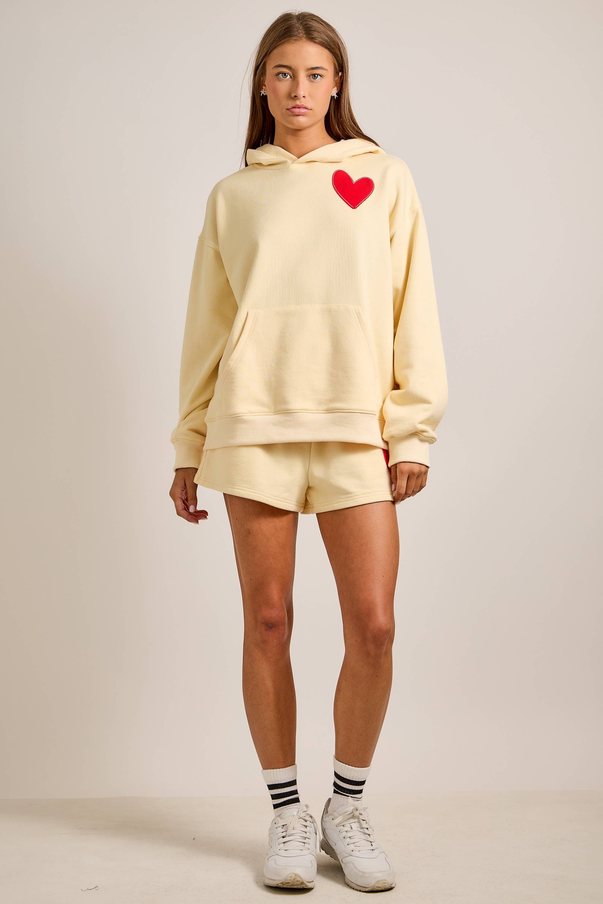 Butter Yellow Heart Hoodie & Shorts Lounge Set $86
