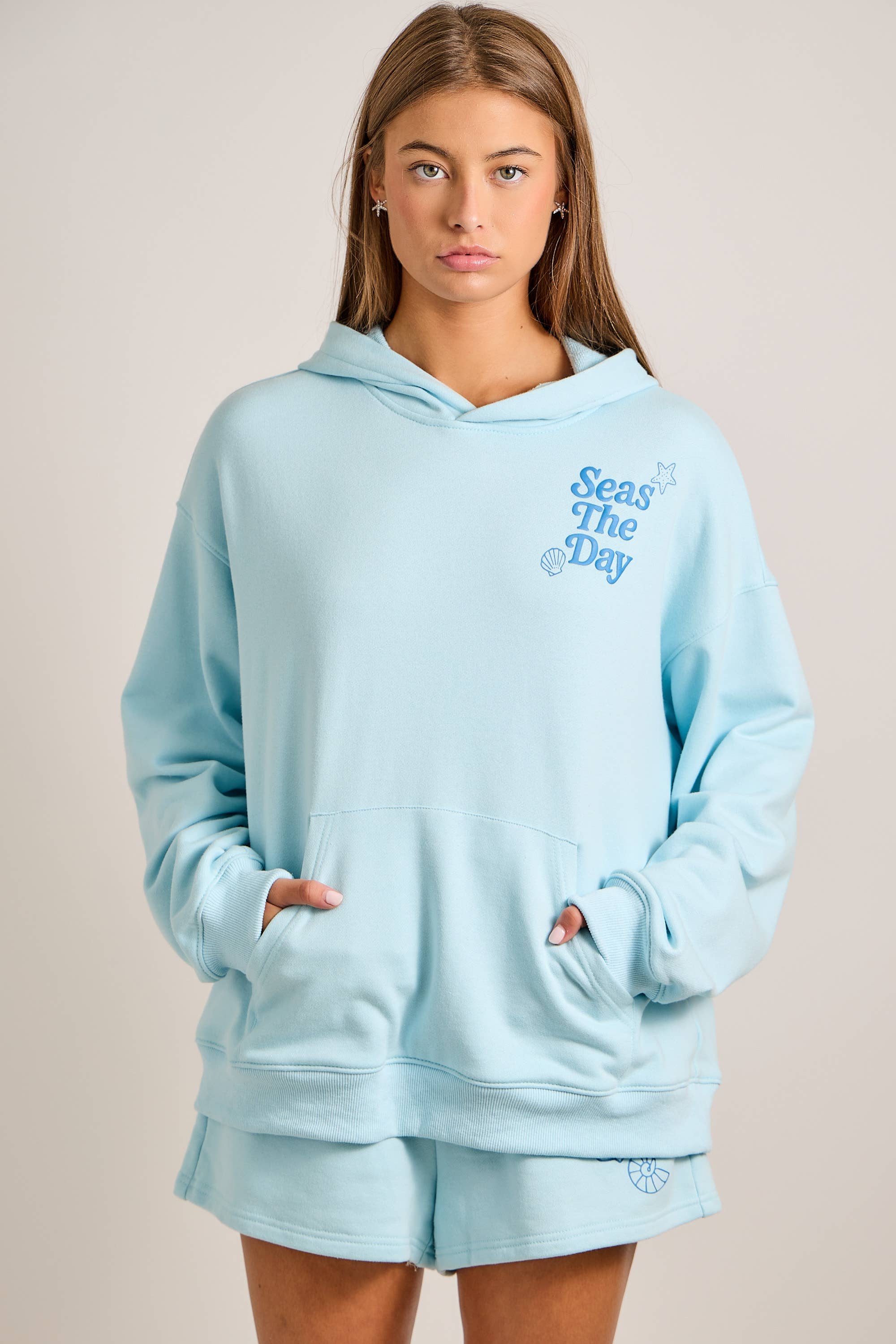 Seas The Day Light Blue Hoodie & Shorts Set $80