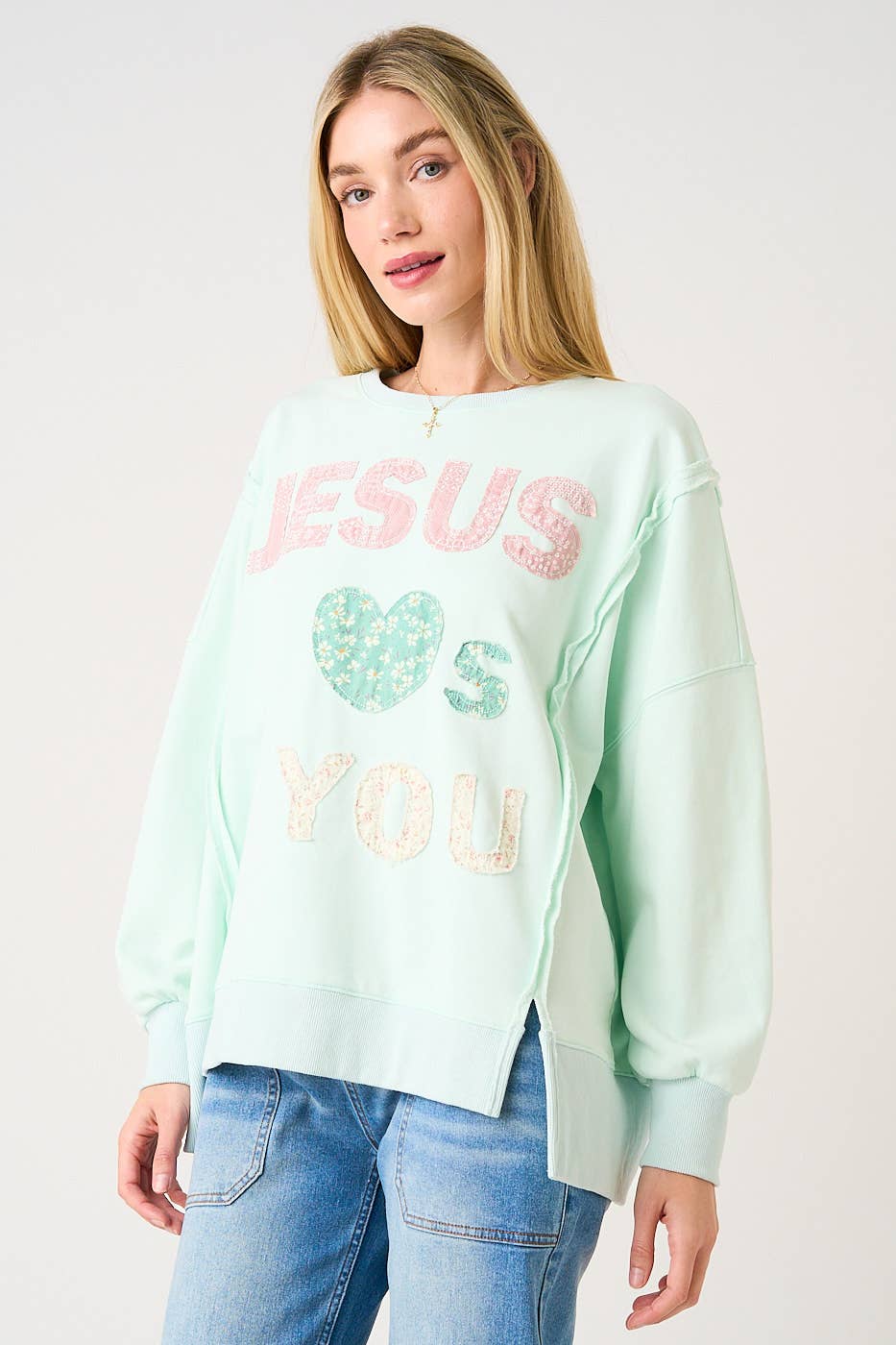 Jesus Loves You Patchwork Top $60