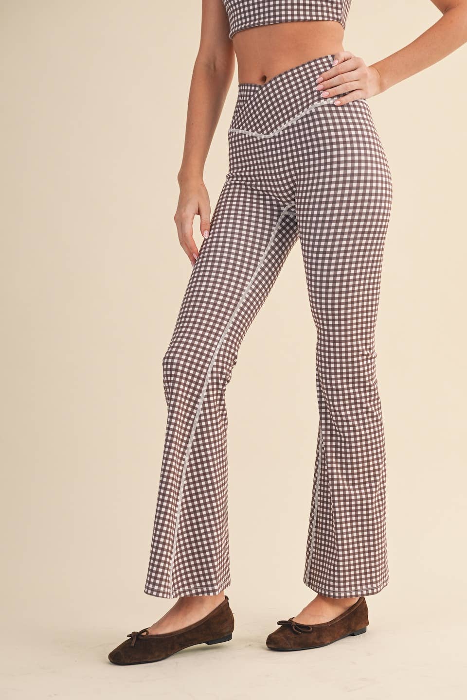 Girly Gingham High Waist Crossover Flare Legging